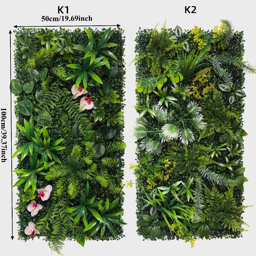 1PC 50-100CM UV Resistant 3D Simulation Artificial Lawn Green Plant Wall Panel for Indoor and Outdoor Plastic Leaf Screen