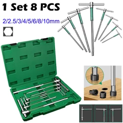 8 PCS 2-10mm T Type Hex Torque Wrench Set Mechanical Workshop High Speed Rotating Hexagonal Sliding Rod Screwdrivers Hand Tools