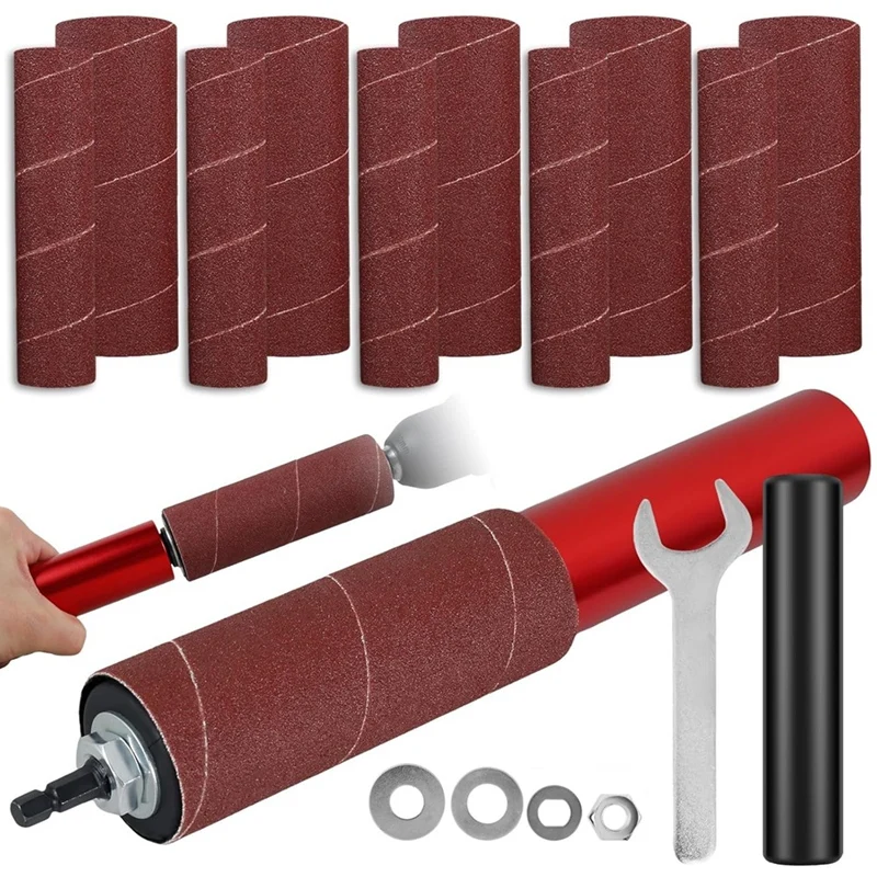 

ABXH Drum Sander Set,Rubber Sanding Drum Spindle Sander Adapter, With 120 Grit Sandpaper Drum, Sanding Sleeves Power Drill