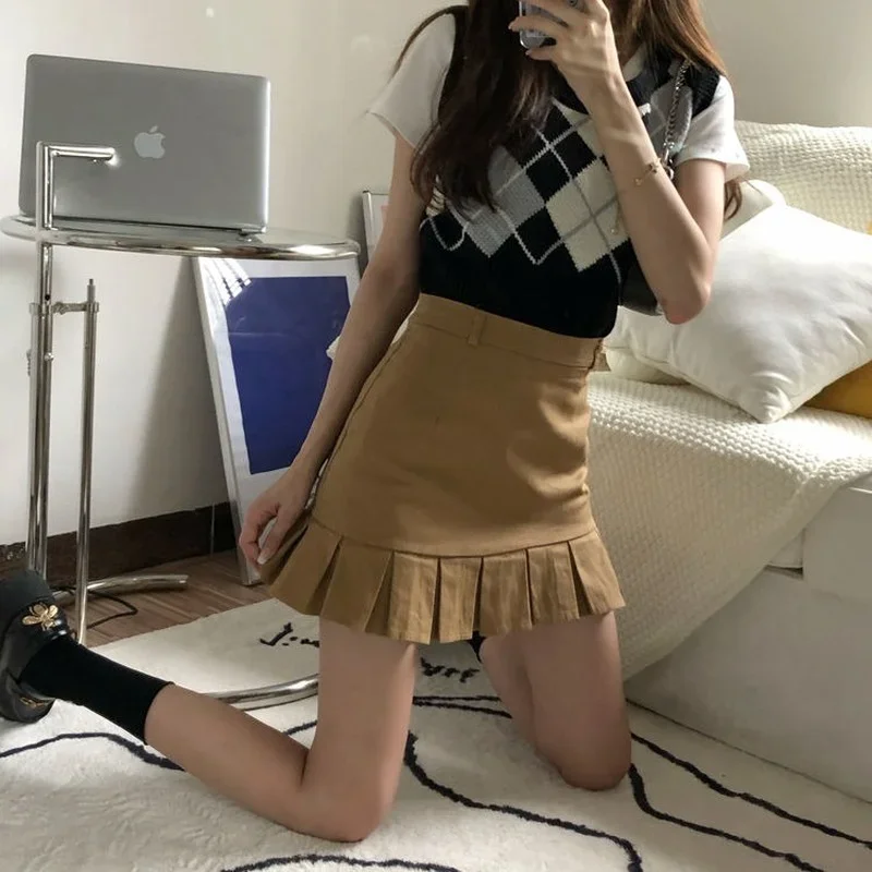 

Women's Skirt Gyaru Clothes Pleat Skirts for Woman Cotton Black Pleated New in Casual Modest A Line Summer 2024 Cheap Harajuku V