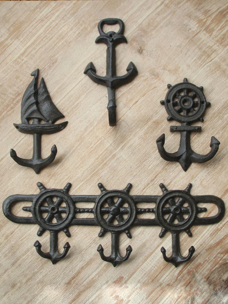 Vintage Cast iron Hook Sailing shape Wall mounted Decorative hooks Door hooks Rack Organizer Key holder for Home Decor