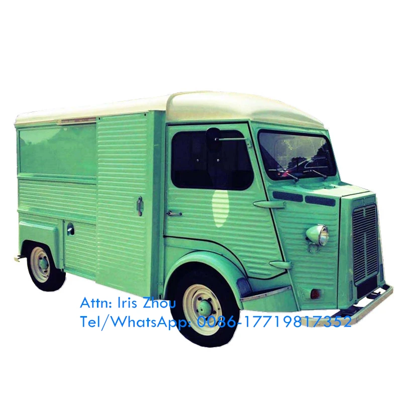 Food Truck Festival Mobile Kitchen Shop Coffee Bar Bubble Tea Ice Cream Food Cart Vintage Electric Vehicle Green Color