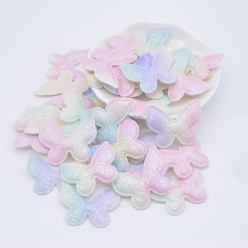 50Pcs Glitter Shell Butterfly Applique for Clothes Hat Sewing Supplies Patches DIY Headwear Bow Accessories Custom Patch