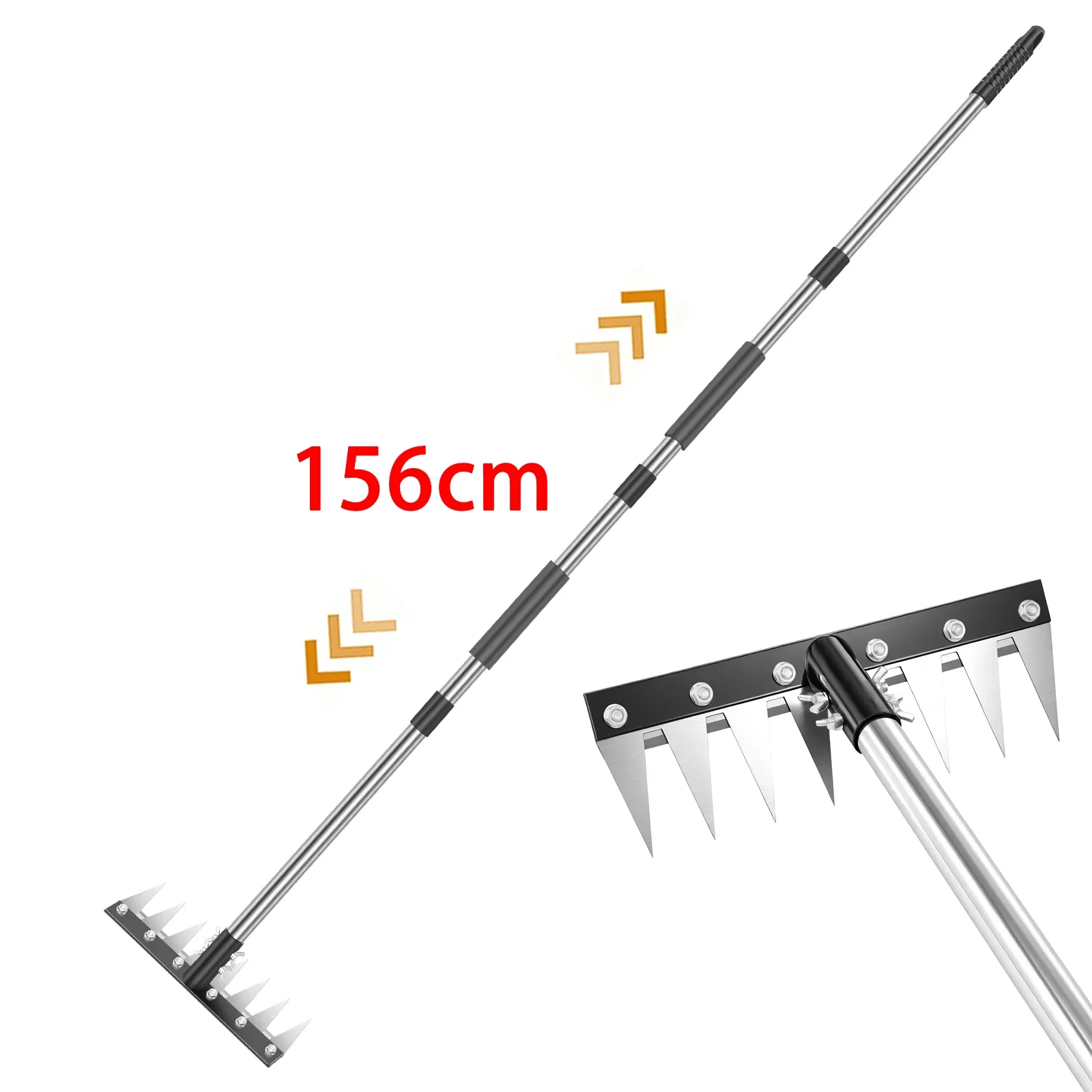Detachable Multi-Tooth Garden Rake Hardened Manganese Steel Head 3-Length Adjustable Handle 8-Prong Design for Efficient Weeding