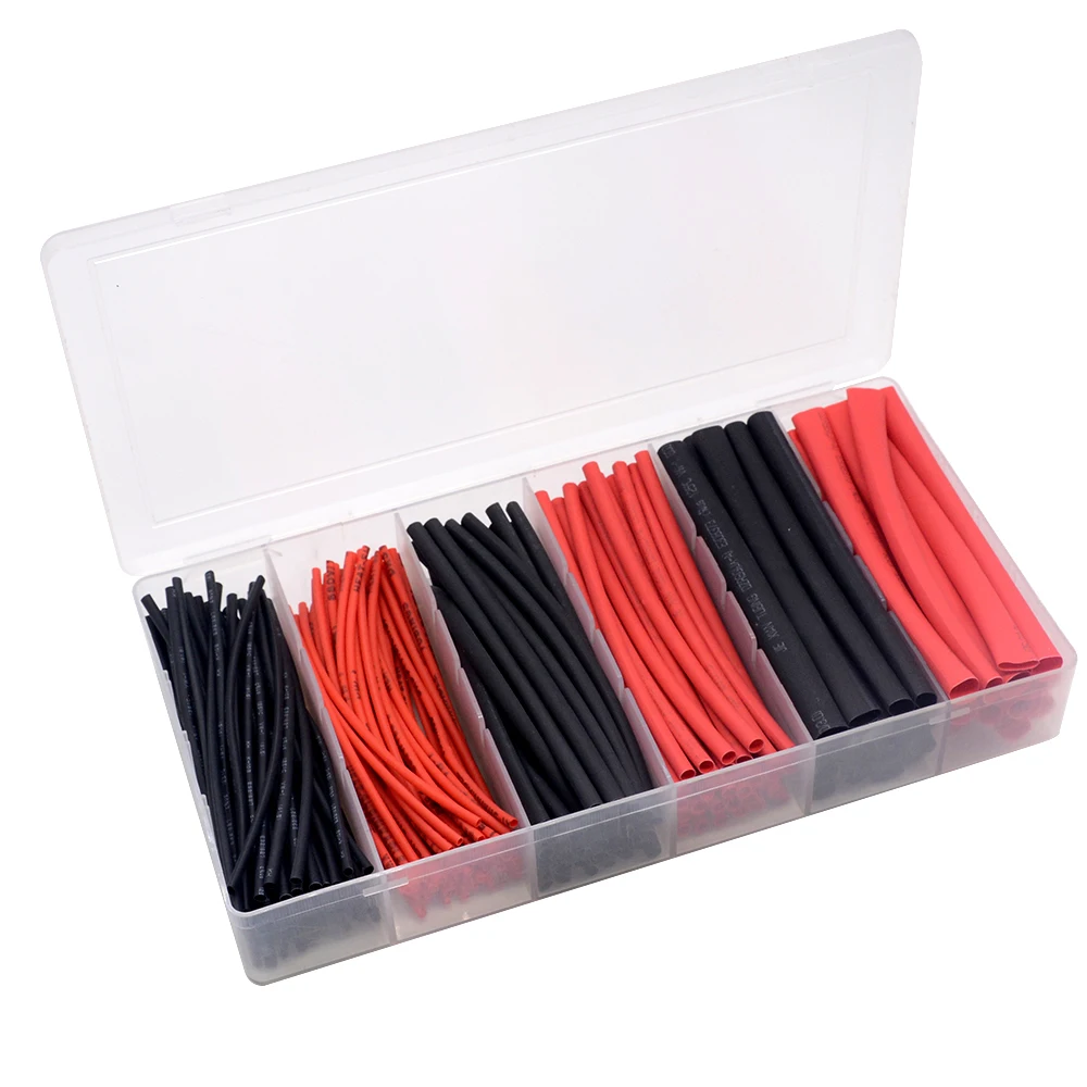 190pcs/lot 3 Sizes Flame-retardant Boxed Heat Shrink Tubing Kit  Black Red