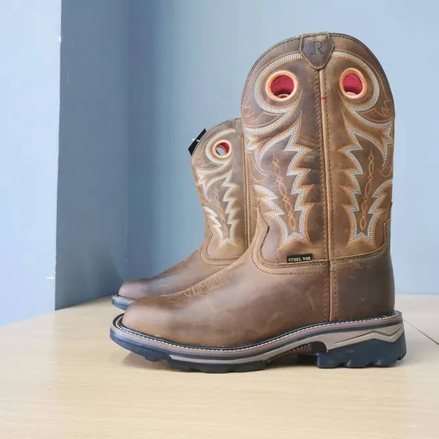 Authentic Western Cowboy Boots Men's Work Boots Top Layer Cowhide Outdoor Mid-Calf Knight Boots Winter Season High Top