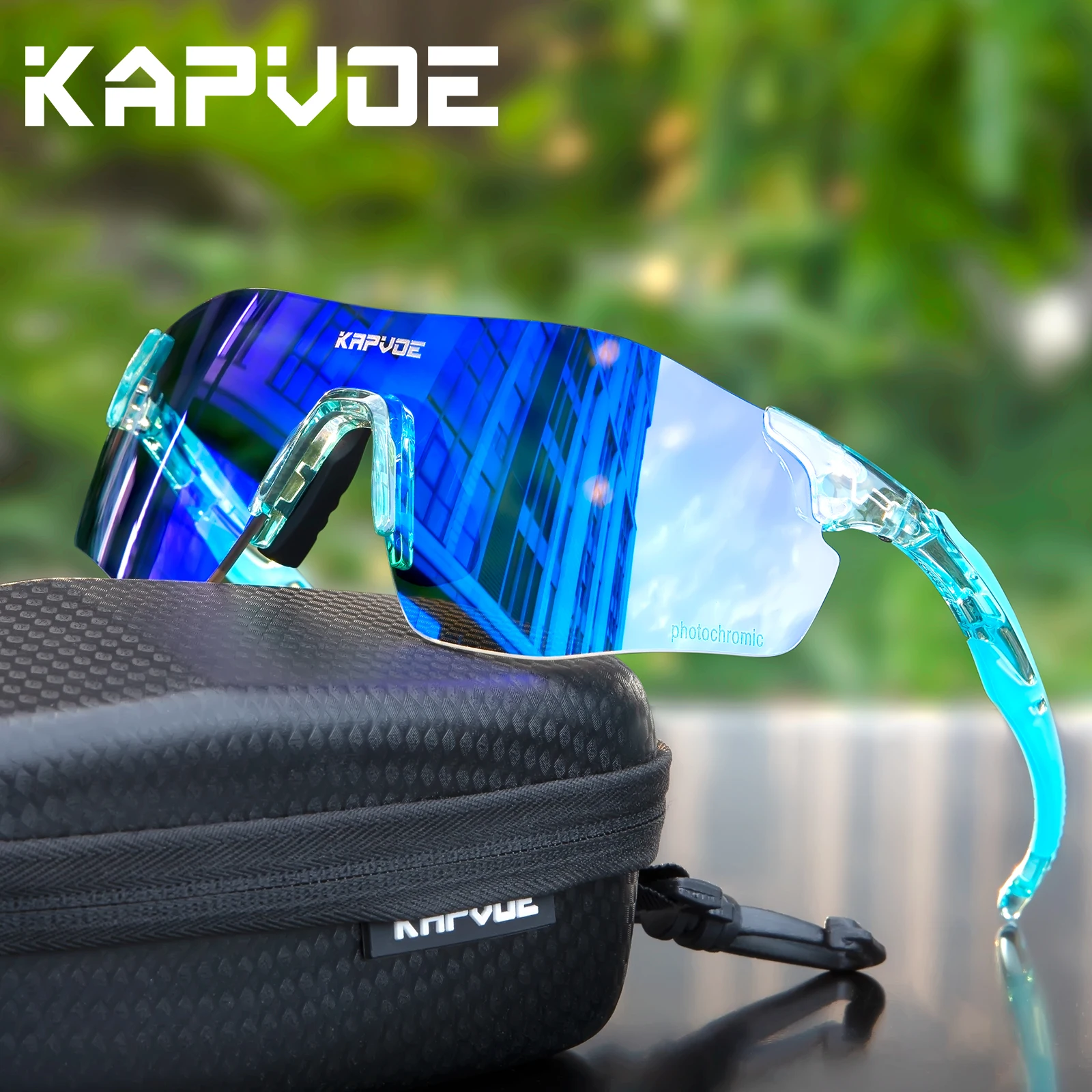 Kapvoe New Men\'s MTB Red Photochromic Cycling Glasses UV400 Sports Sunglasses Bike Bicycle Glasses Blue Road Running Goggles