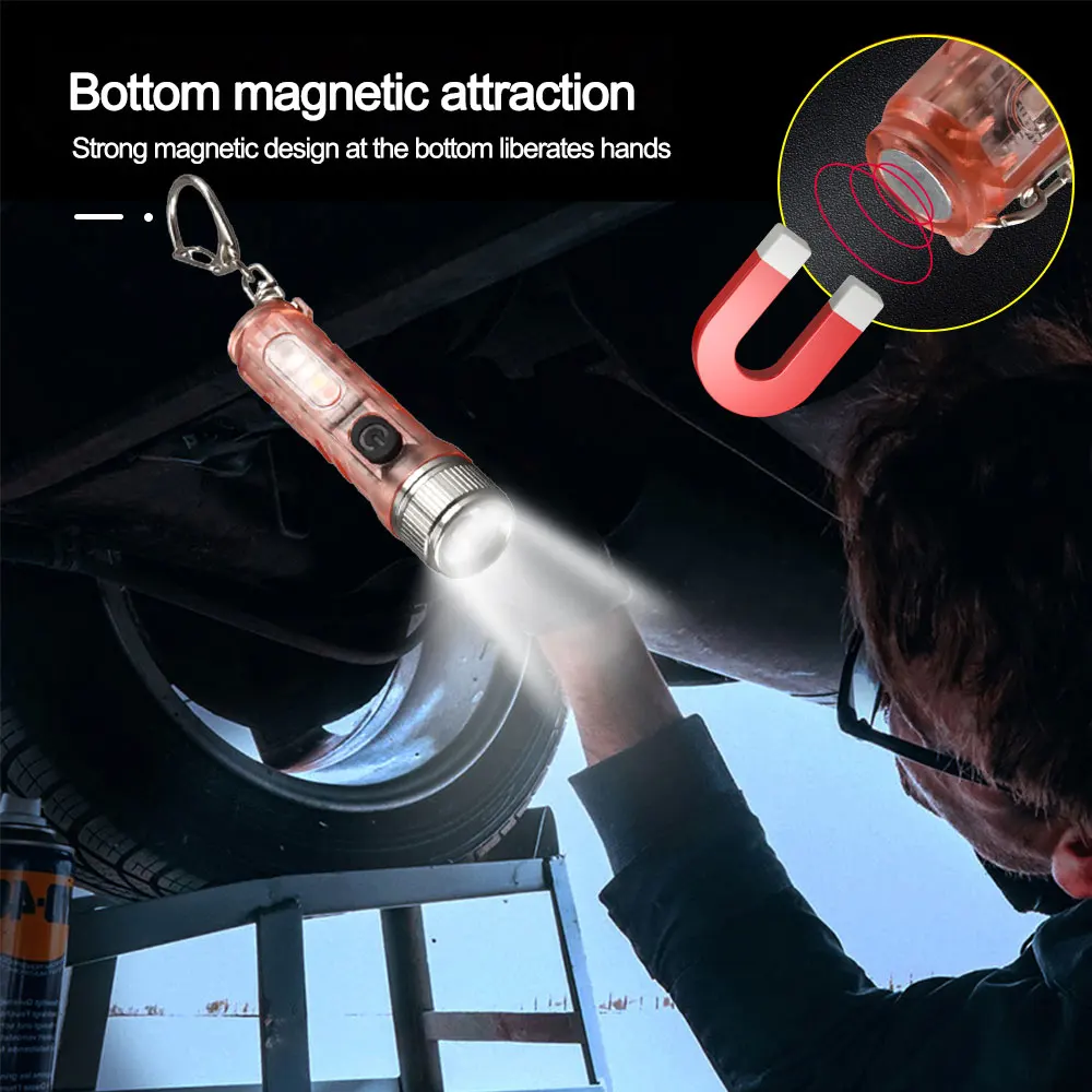 S11 Flashlight Mini Keychain Flashlight Multi-function 11 Lighting Modes Usb Rechargeable Magnetic Warning Light Camping Torch