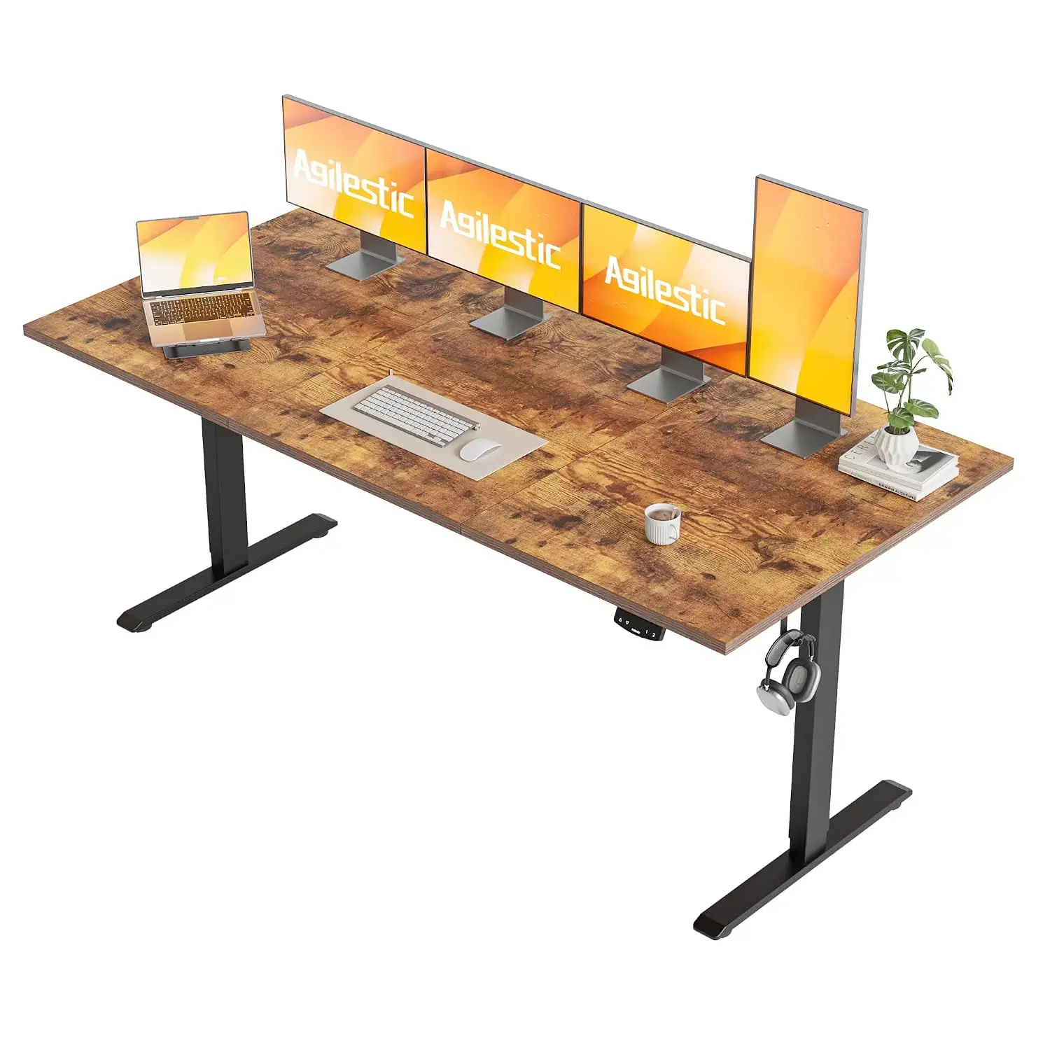 71*32 Inch Height Adjustable Electric Standing Desk, Rustic Brown | Sit Stand Up Computer Desk, Memory Presets,, Customized