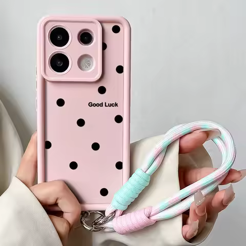 Lanyard Case For Xiaomi 14T 12T 13T 11T 15 14 12 13 Poco X6 X5 X3 F3 F5 Pro Lite Polka Dot Wrist Chain Hang Strap Phone Case