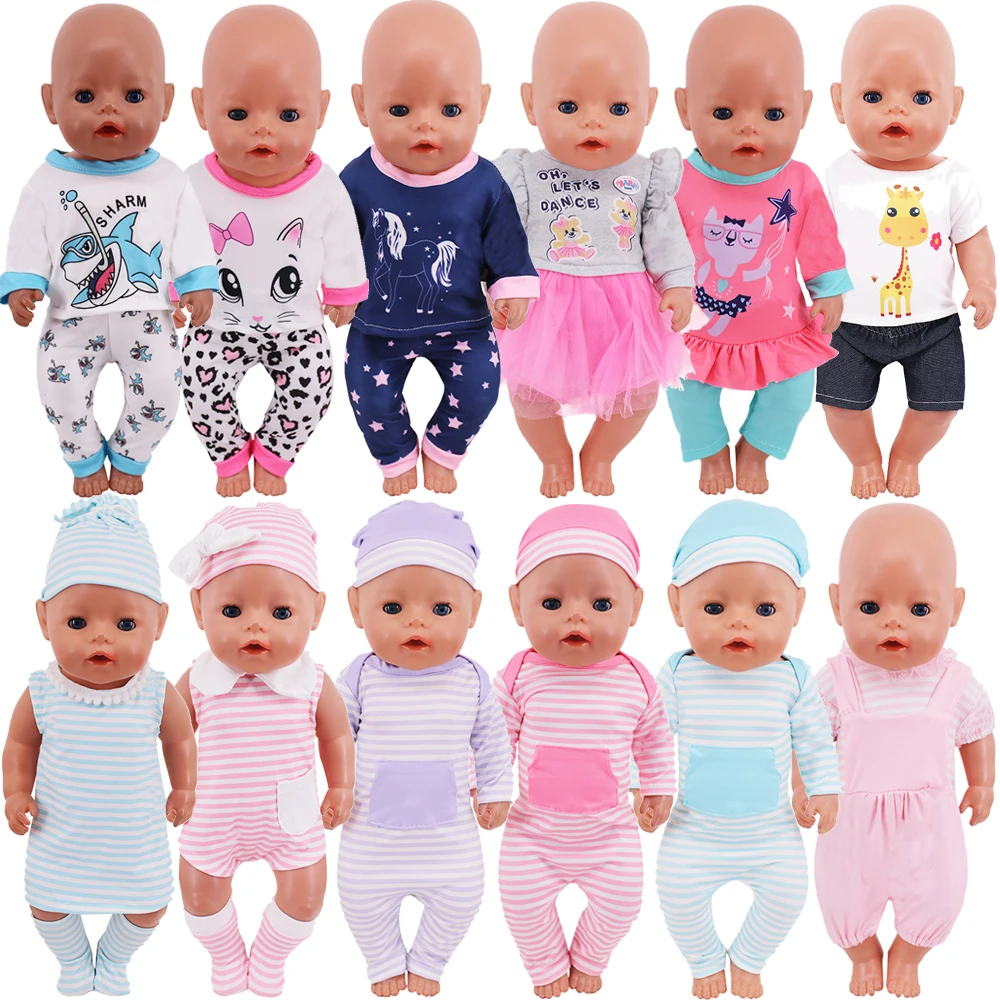 Doll Clothes Jumpsuit Top+Pants Dress For 18Inch American&43CM Reborn Baby Pop Doll Clothing Accessories For Girl's Toys Gift