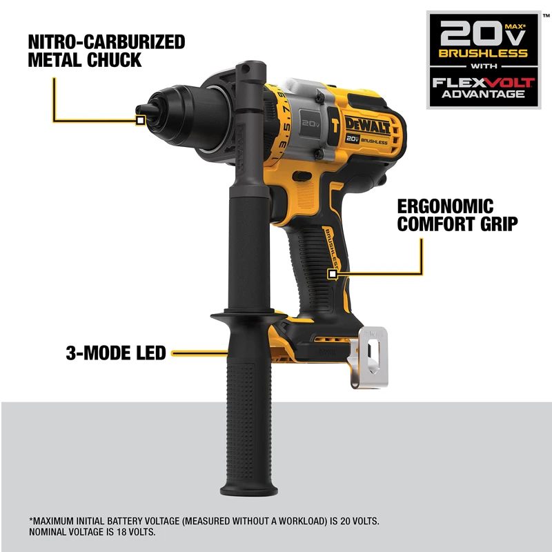 DEWALT DCD999 FLEXVOLT ADVANTAGE 20V MAX* Hammer Drill Cordless 1/2-Inch Impact Type Electron Power Tools