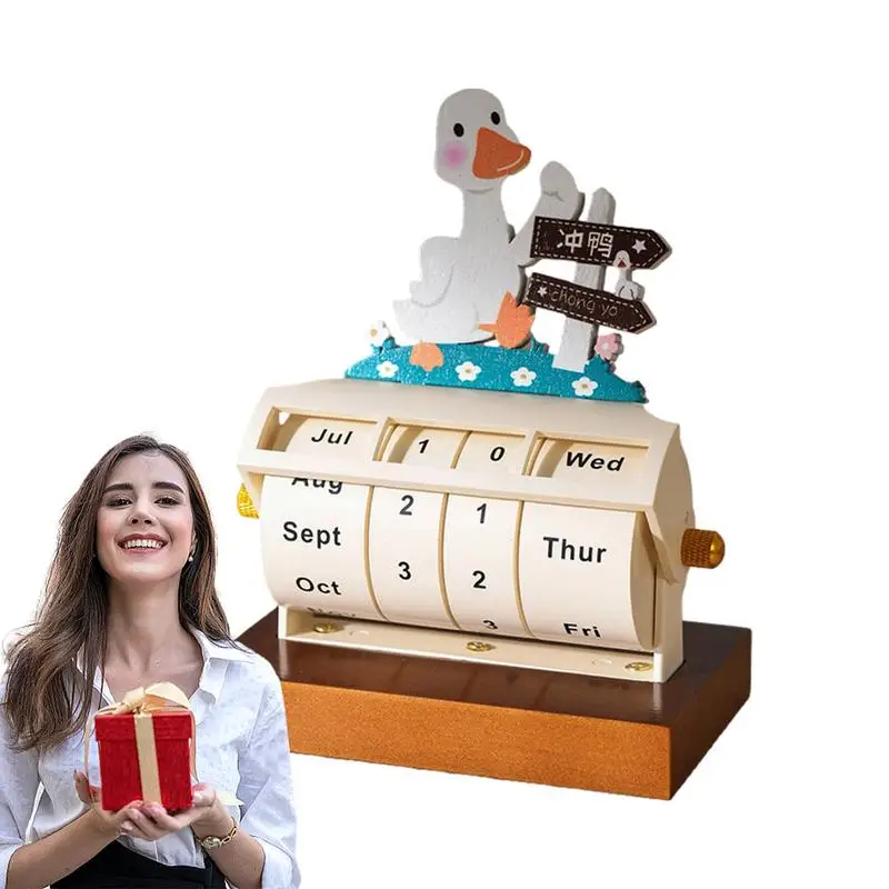 

Rotary Perpetual Desk Calendar Wooden Wheeling Calendar 2024 Duck Ship Design Decorative Table Perpetual Calendar For Home