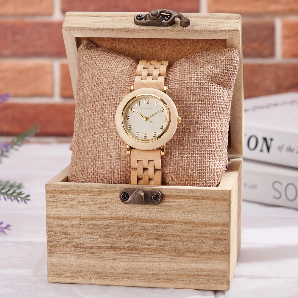 BOBO BIRD Damen-Armbanduhr aus Holz – umweltfreundliche, personalisierte Geschenk-Quarz-Armbanduhr mit Gravuroption Dropshipping
