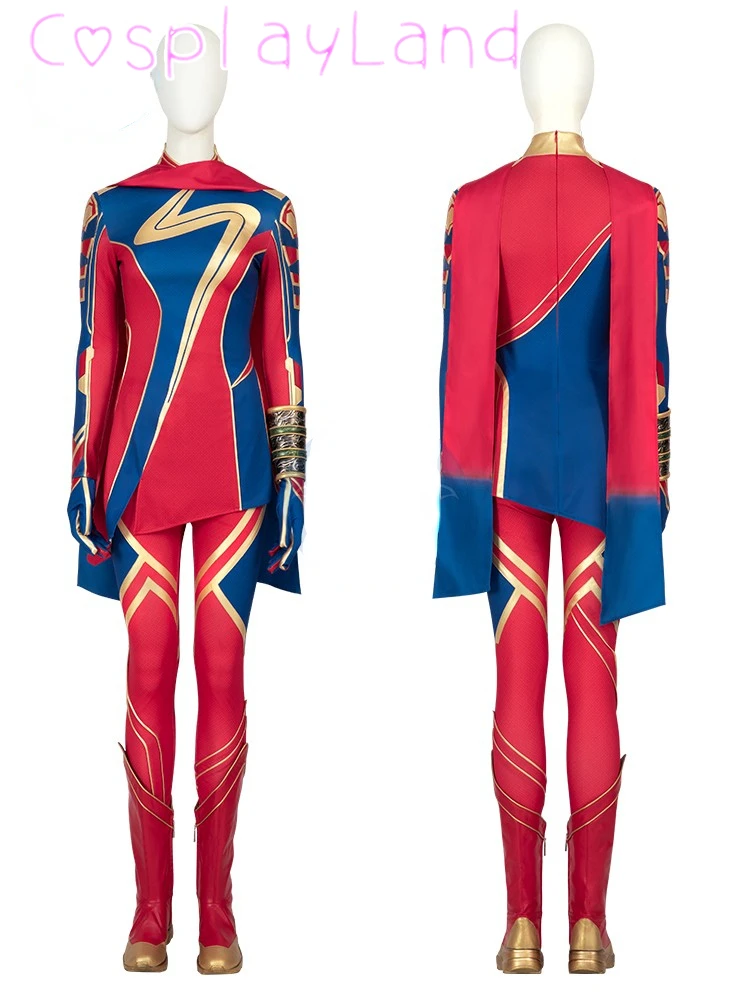 Halloween Carnival Kamala Khan Cosplay Costume Captain Outfit With Red Scarf Superhero Battle Suit With Accessories