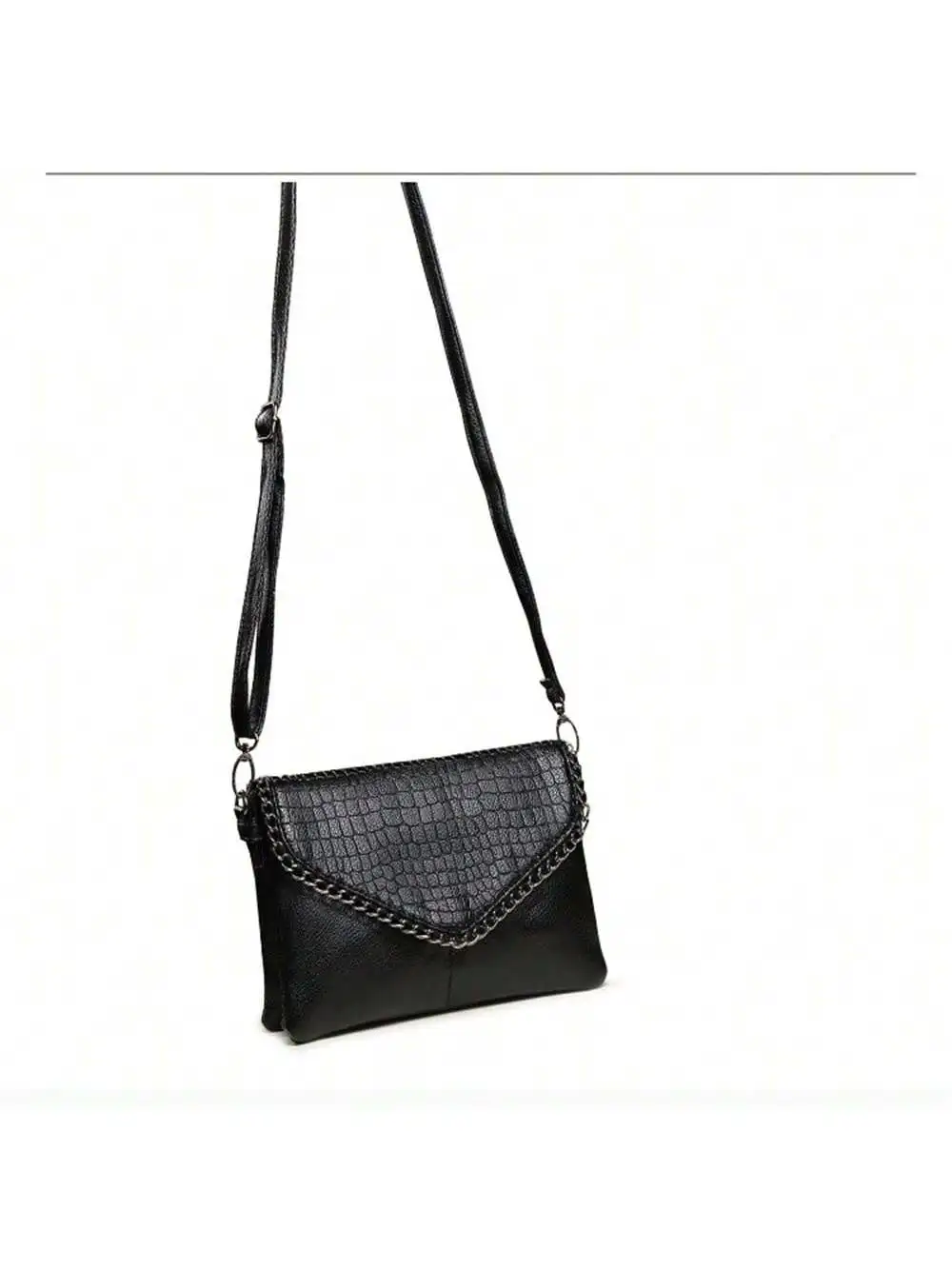 Crocodile Embossed Chain Decor Flap Square Bag