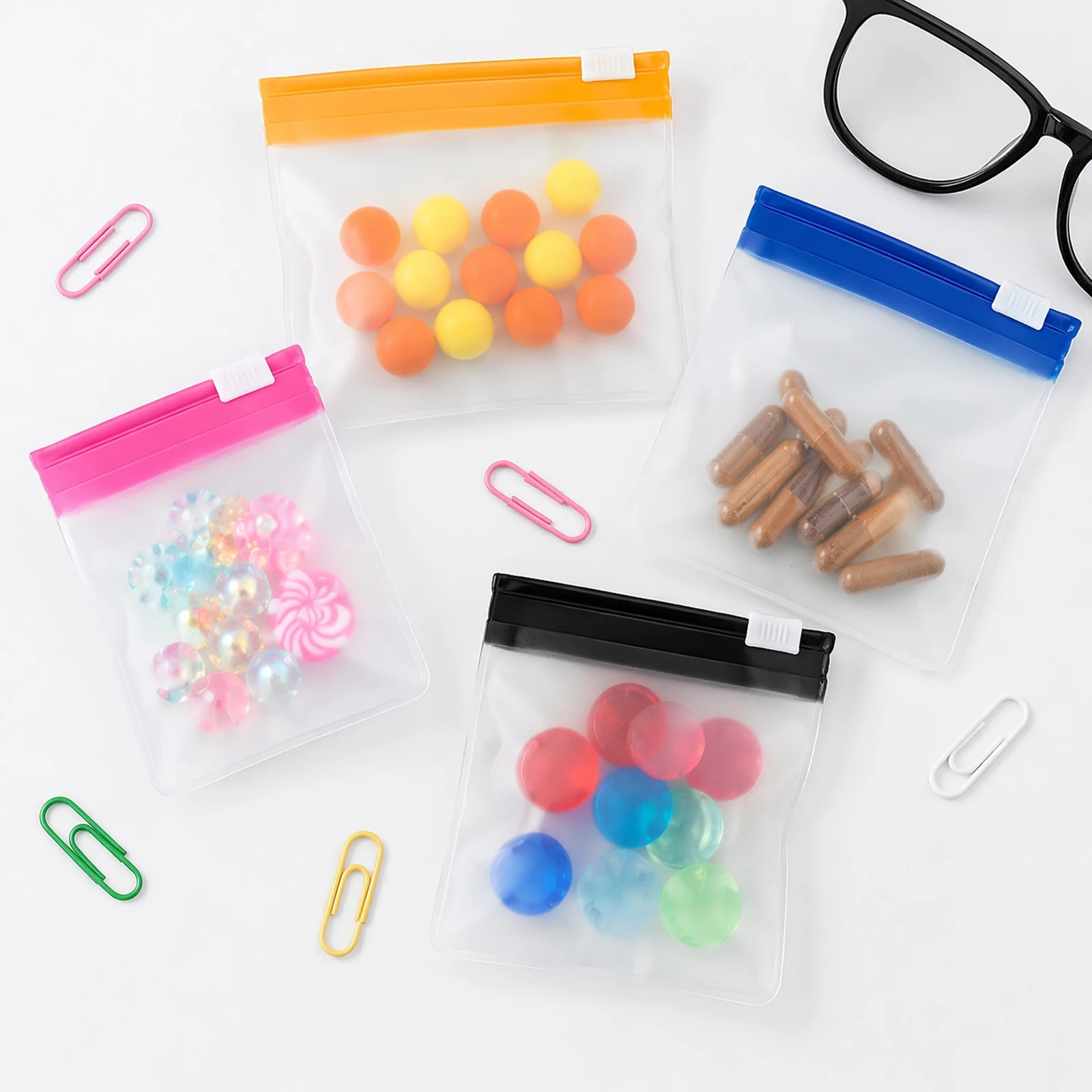7 Colors Portable Pills Pouch Bags with Slide Lock Translucent Medicine Organizer Multi-Purpose for Handicrafts Office Supplies