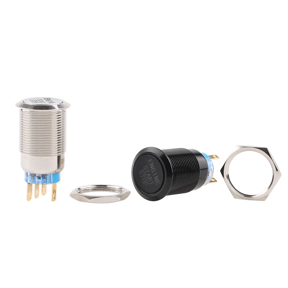 Engine Start Switch Metal Button Start Stop Switch with LED Light 19mm Waterproof Car Engine Power Switch 12V