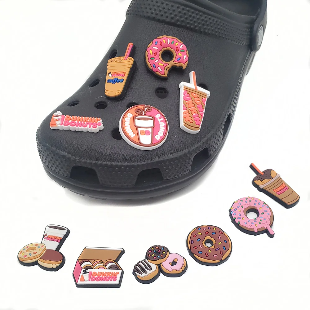 Hot 11 Pieces/Set Shoe Buckle Decoration Dunkin Donuts Coffee Charms Sandals Accessories Garden For Boys Girls Gifts