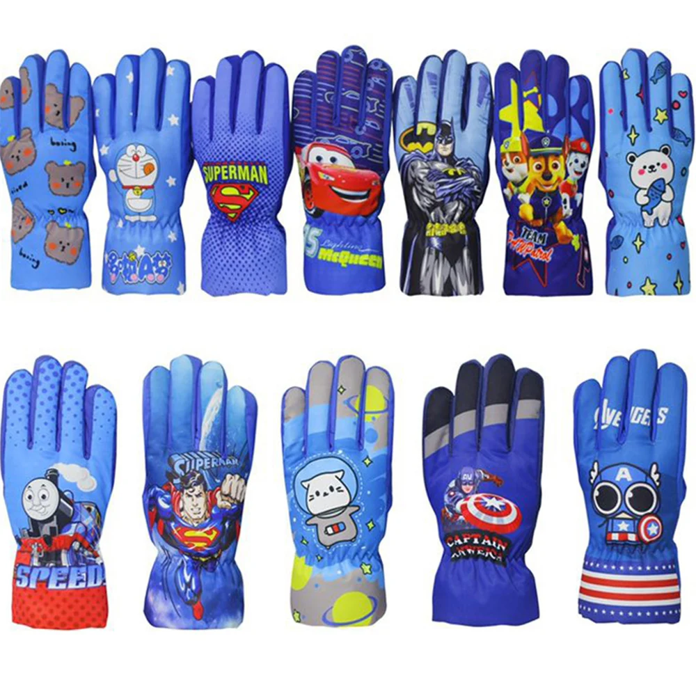 Kids Cartoon Windproof Warm Ski Riding Gloves Winter Outdoor Snow Skating Snowboarding Children Waterproof Breathable Mittens