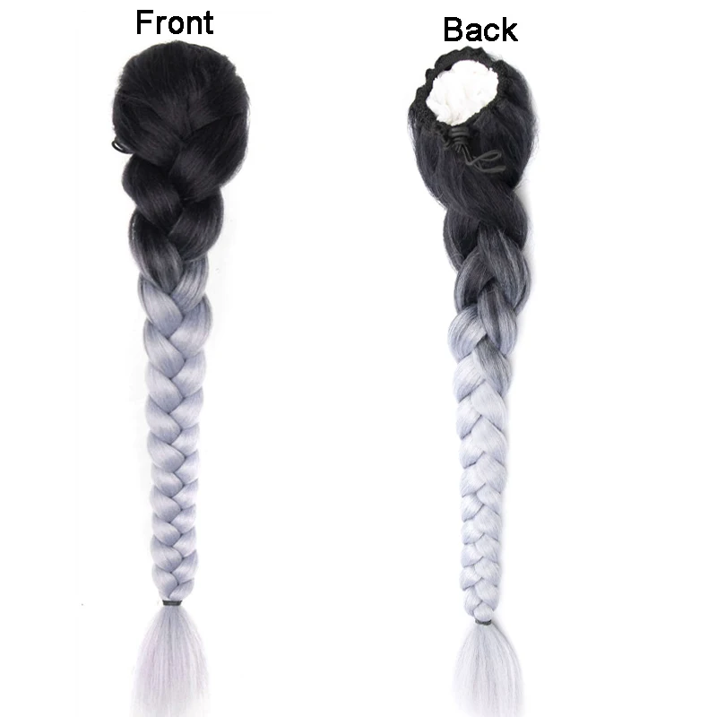 22inch Long Kinky Straight Synthetic Ponytail Box Braid Fishbone Drawstring Clip in Hair Extension Natural Black Blond Hairpiece