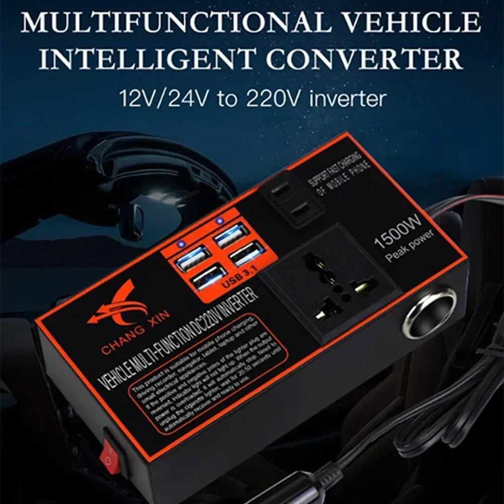 

100% Brand New 1500W Car Power Inverter – 12V/24V to 110V/220V DC Converter, Trip Car Charger