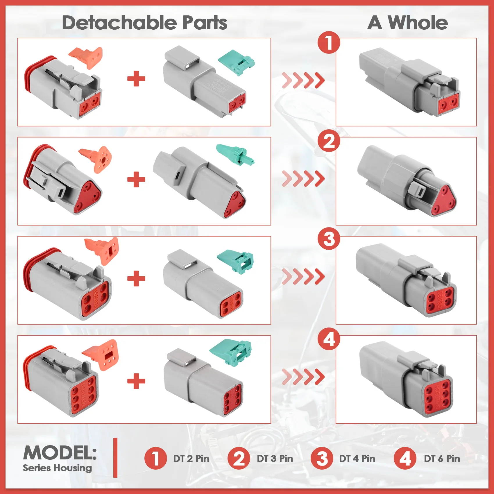 

ABLK 140Pcs Deutsch DT Series Waterproof Wire Connector Kit DT06-2/3/4/6S DT04-2/3/4/6P Automotive Sealed Plug with Pins Box