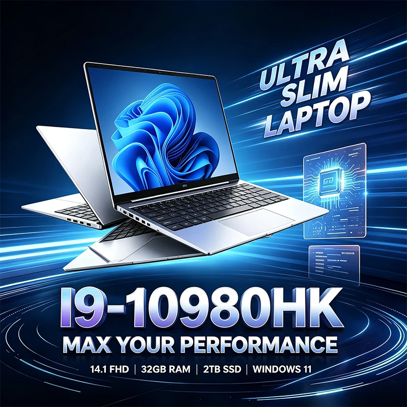 Notebook Ultra Fino de 14,1 Polegadas 120Hz FHD IPS Intel i9-10980HK 32GB 2TB Teclado Retroiluminado Laptop de Longa Duração para Negócios
