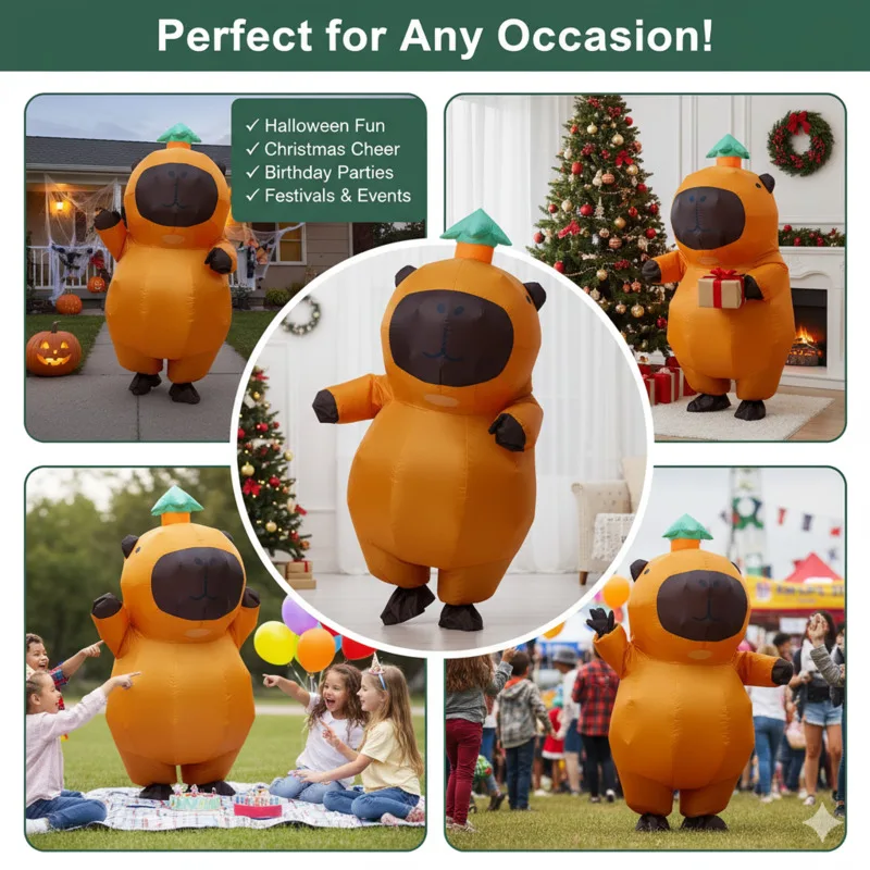 

Funny Capybara Costume Christmas Inflatable Blow Up Cosplay Suit Halloween Novelty Water Pig Animal Outfit Party Inflatable New