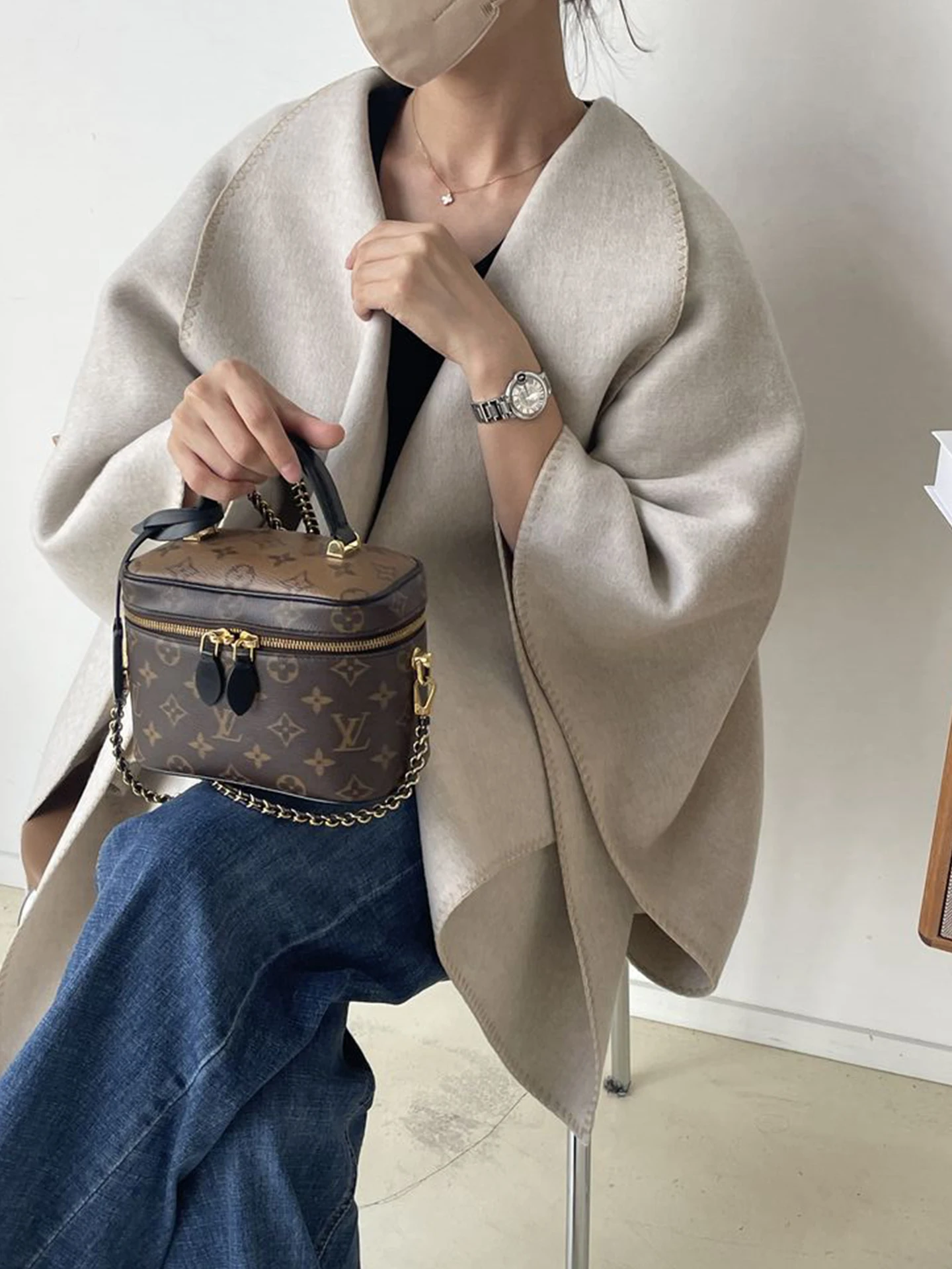 

Clothland женская винтажная свободная накидка пальто с открытой строчкой и рукавами «летучая мышь» большая шаль верхняя одежда женская модная куртка CB182