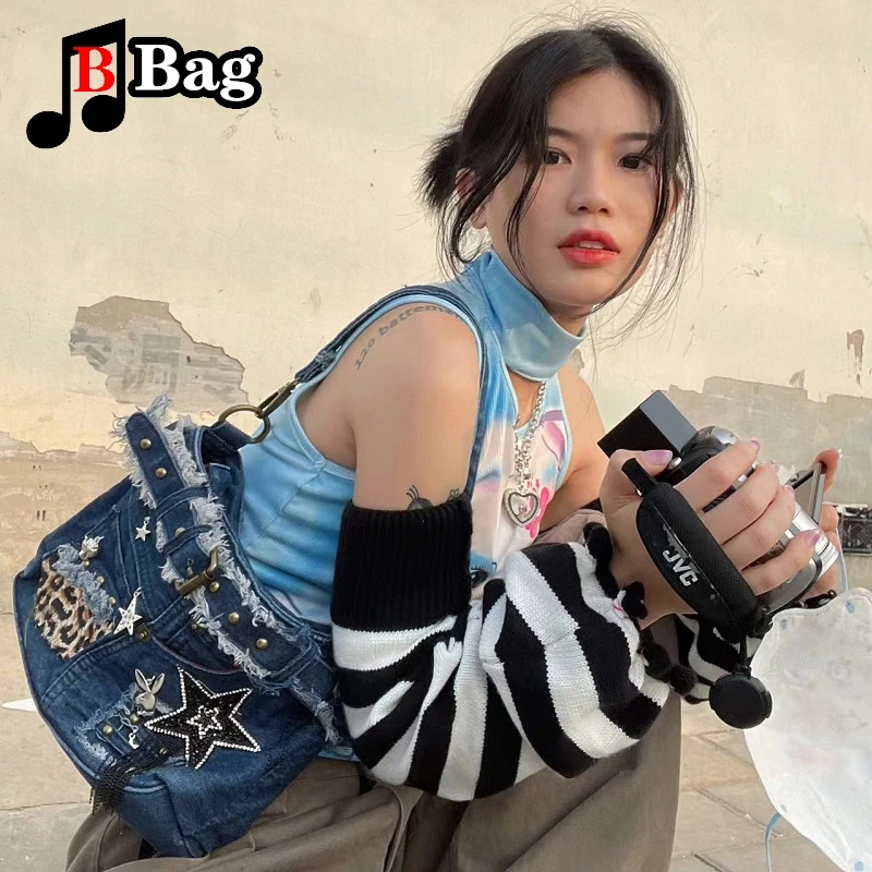 Tri color Cowboy Bag Subculture Homestay Woman Gothic Punk Millennial Spice Girl y2k tote One shoulder Crossbody Handbag