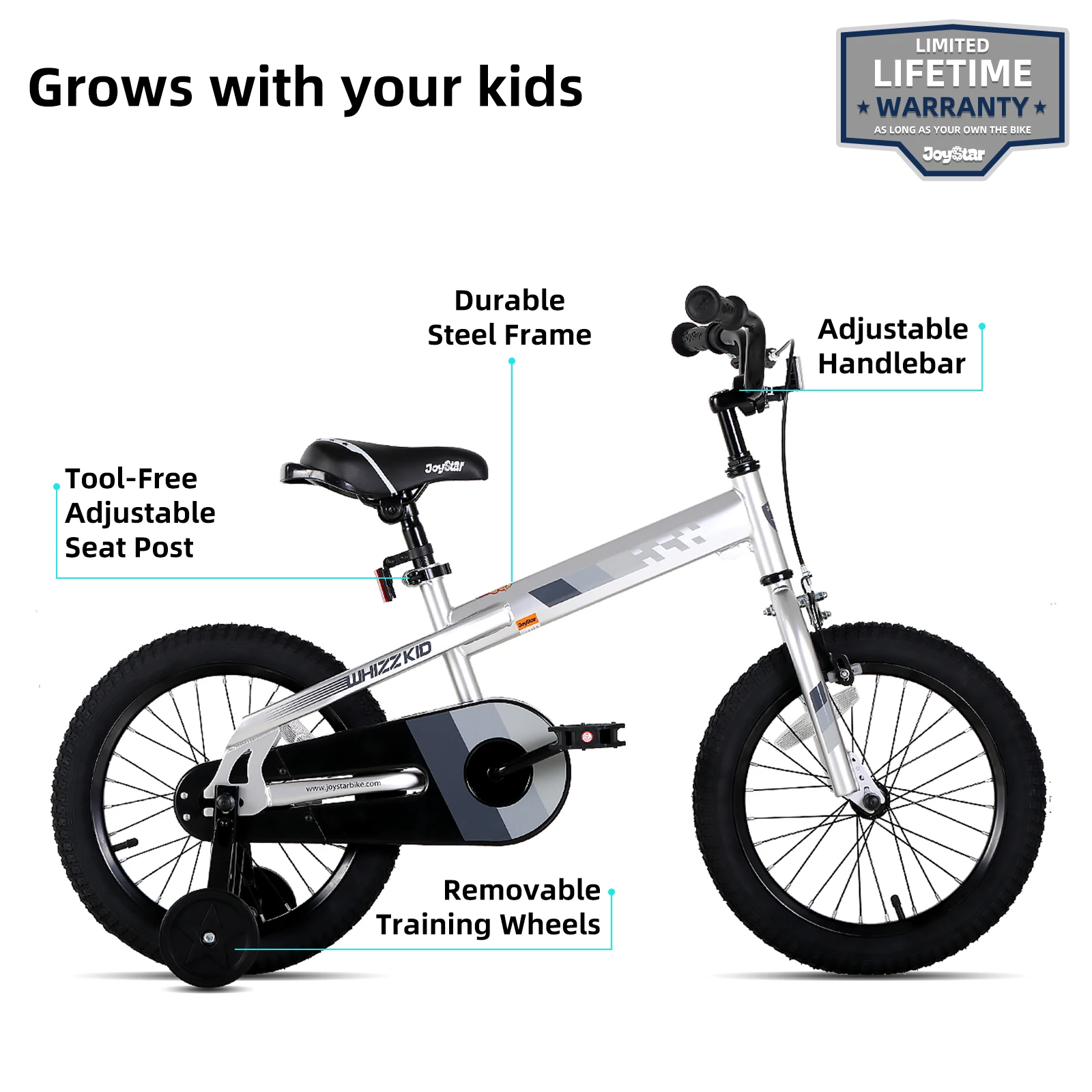 JOYSTAR Kids Bike 12 14 16 18 Inch Kids' Bicycle for Toddler and Kids Ages 2-9 Years Old, BMX Bike with Training Wheels, Sliver