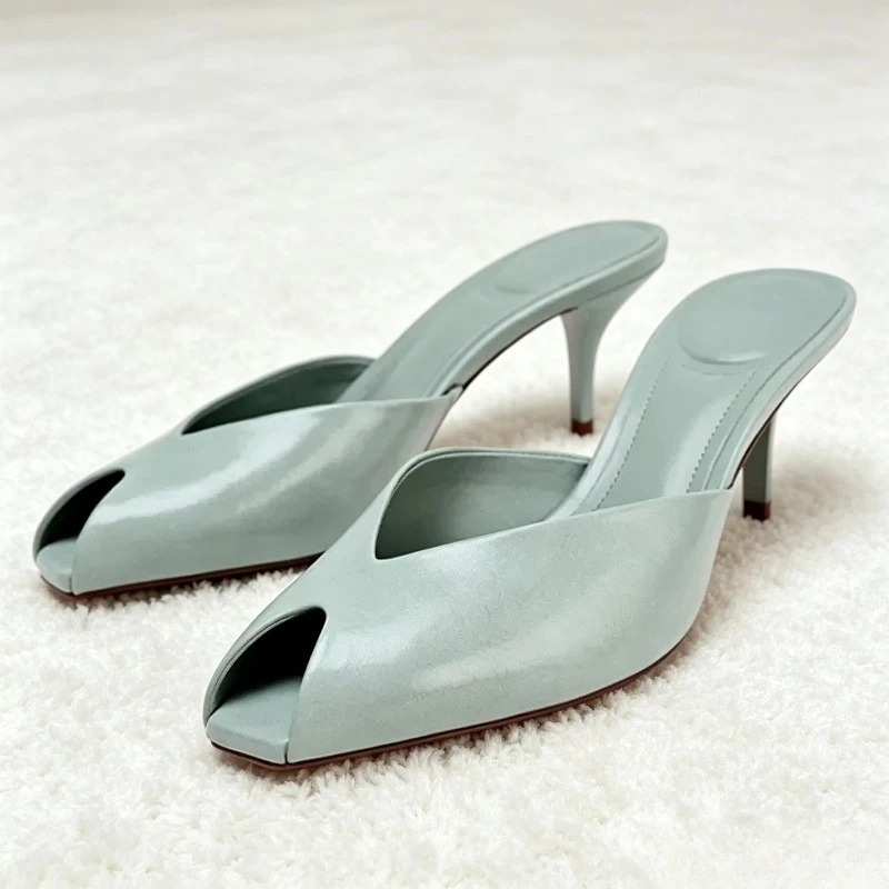 Sexy Peep Toe Design marque pantoufles à talons hauts femmes de haute qualité en cuir verni talon mince sandales coulissantes mode robe de soirée chaussure