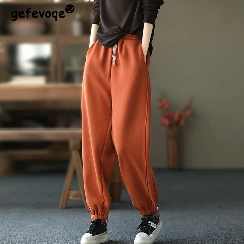 

Women Trendy Casual Streetwear Sports Jogger Baggy Harem Pants Y2K Female Winter Plush Loose Sweatpants Solid Pockets Pantalones
