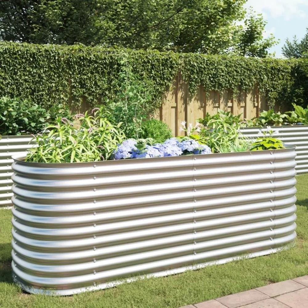 

Spacious and Durable Steel Garden Raised Bed for Outdoor Planting, 94.5" L x 31.5" W x 31.9" H, Silver
