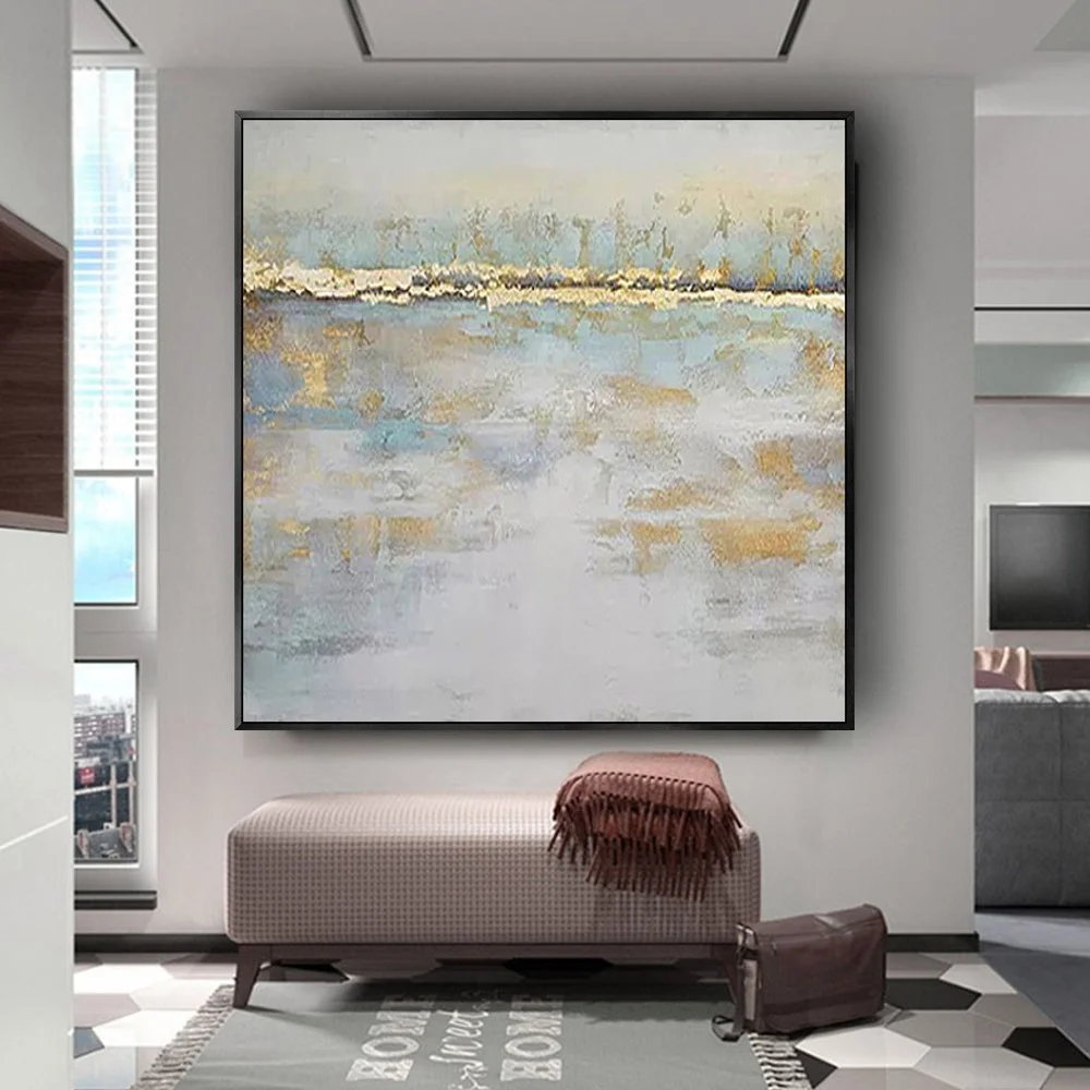 

Nordic 100% Hand-Painted Abstract Canvas Oil Paintings Golden Marble Texture Cuadros Scandinavian Wall Art Pictures Decor Home