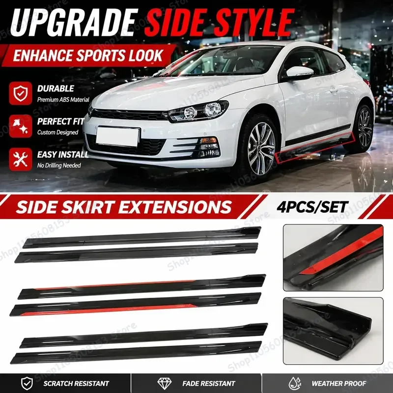 For VW Scirocco 2M For Volkswagen Racing Side Skirt Extension Plate Lip Bumper Separator Spoiler Aerodynamic Body Kit