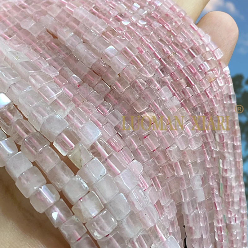 2 3 4MM Square Shape Natural Stone Rose Quartz Loose Cube Spacer Beads for Jewelry Making DIY Bracelet Accessories Charms 15''