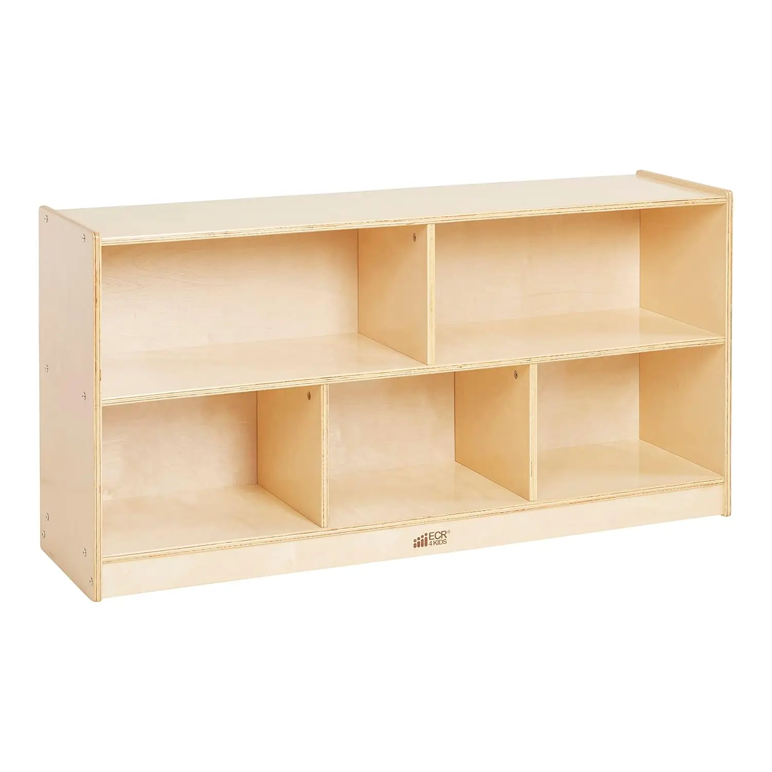 

5-Compartment Mobile Storage Cabinet for Toddlers, Natural Wood Classroom Furniture