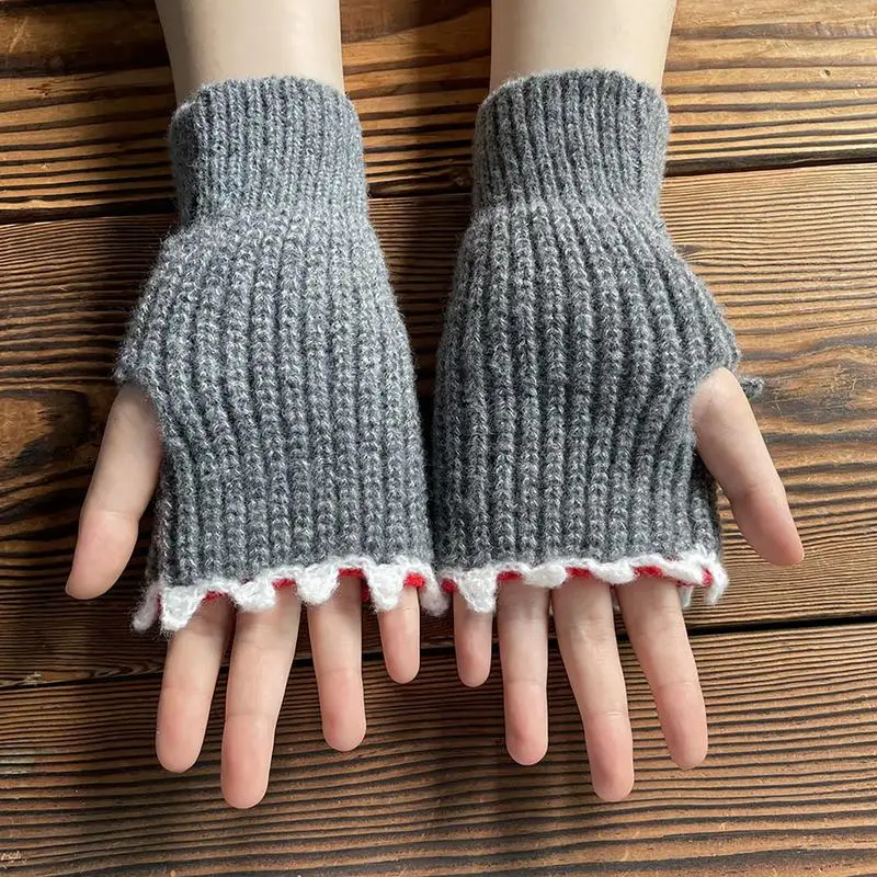 Half Finger Gloves Fingerless Gloves Knit Mittens with Cute Shark Design Winter Warm Gloves Cosplay Gloves for Outdoor Sports