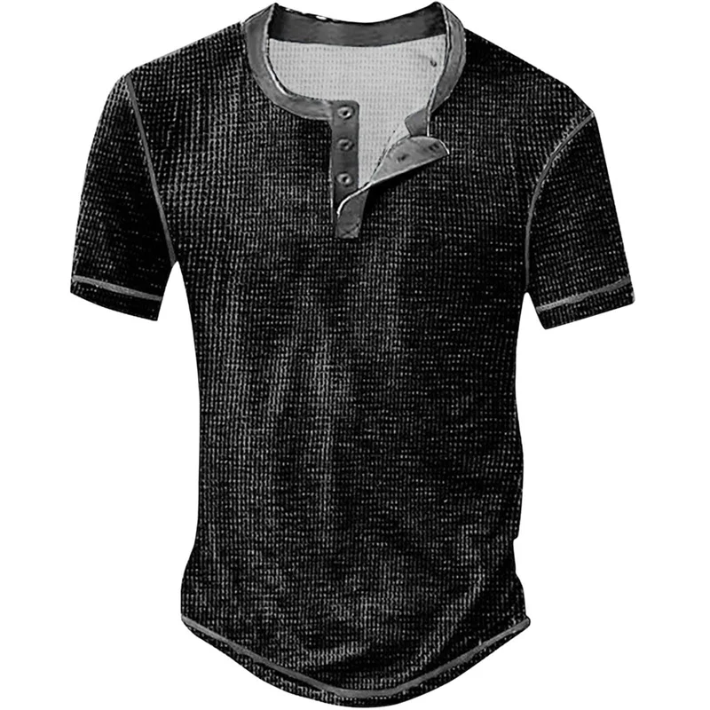 Herren V-Ausschnitt Knopfleiste Kurzarm-Oberteil Schnelltrocknend Herren Vintage-Kleidung Personalisiertes Sommer-Freizeit-T-Shirt Waffel-Großpullover – Detail 5
