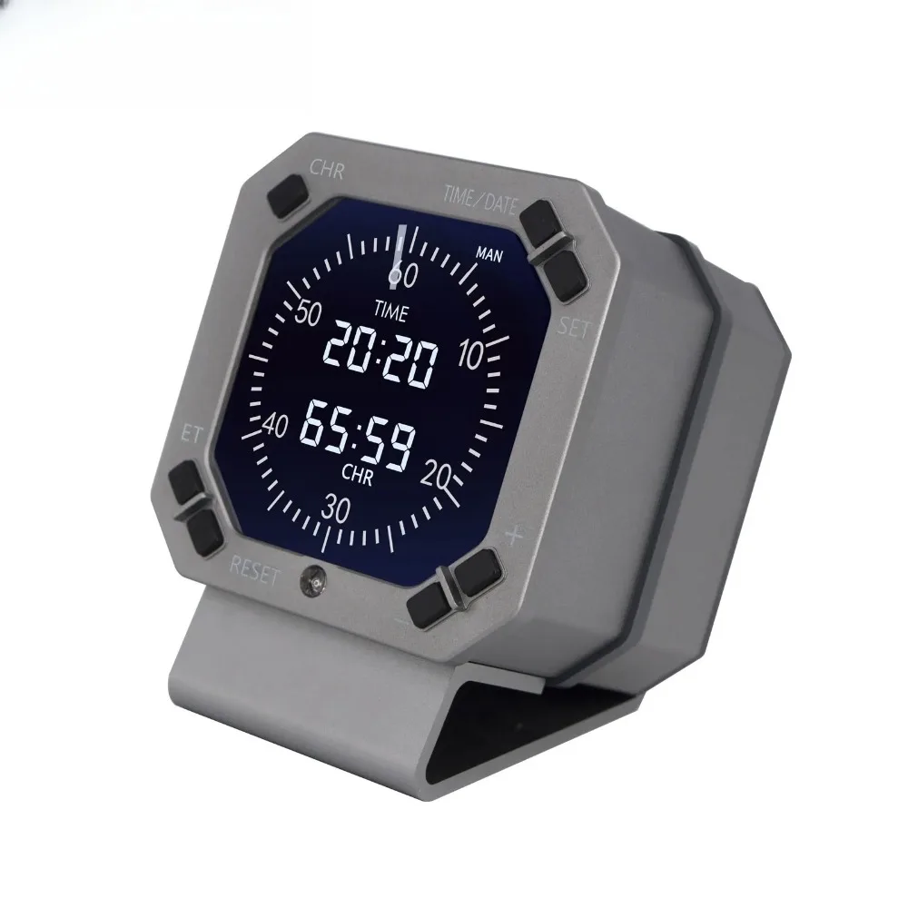 Simplayer FCS-35000S Aviation Clock For Boeing 737NG Instrument, Gray Anodized Aluminum Shell, With FCS-LAB-M Aircraft Clock
