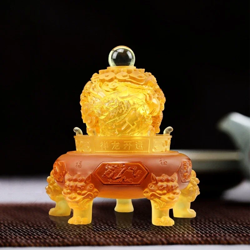 Adorno de dragón Ding de cristal antiguo, artesanías de oficina, año del dragón, adorno de buena suerte, regalos de apertura de empresa Ding