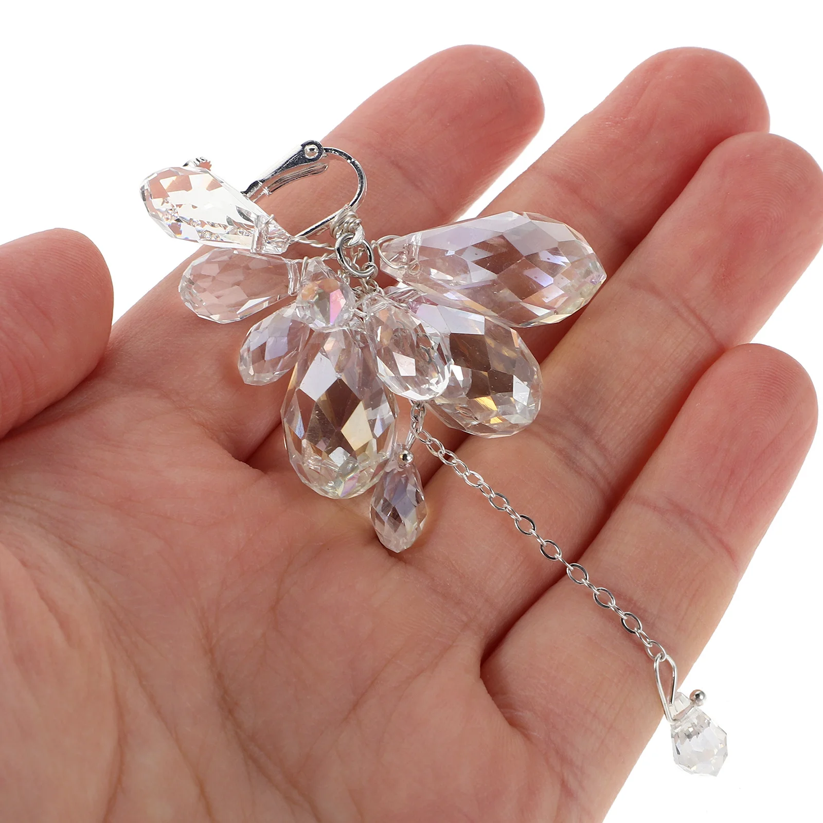

1Pair Clip on Bridal Earrings Teardrop Crystal Rhinestone Tassel Dangle Wedding Accessories for Brides Elegant Events