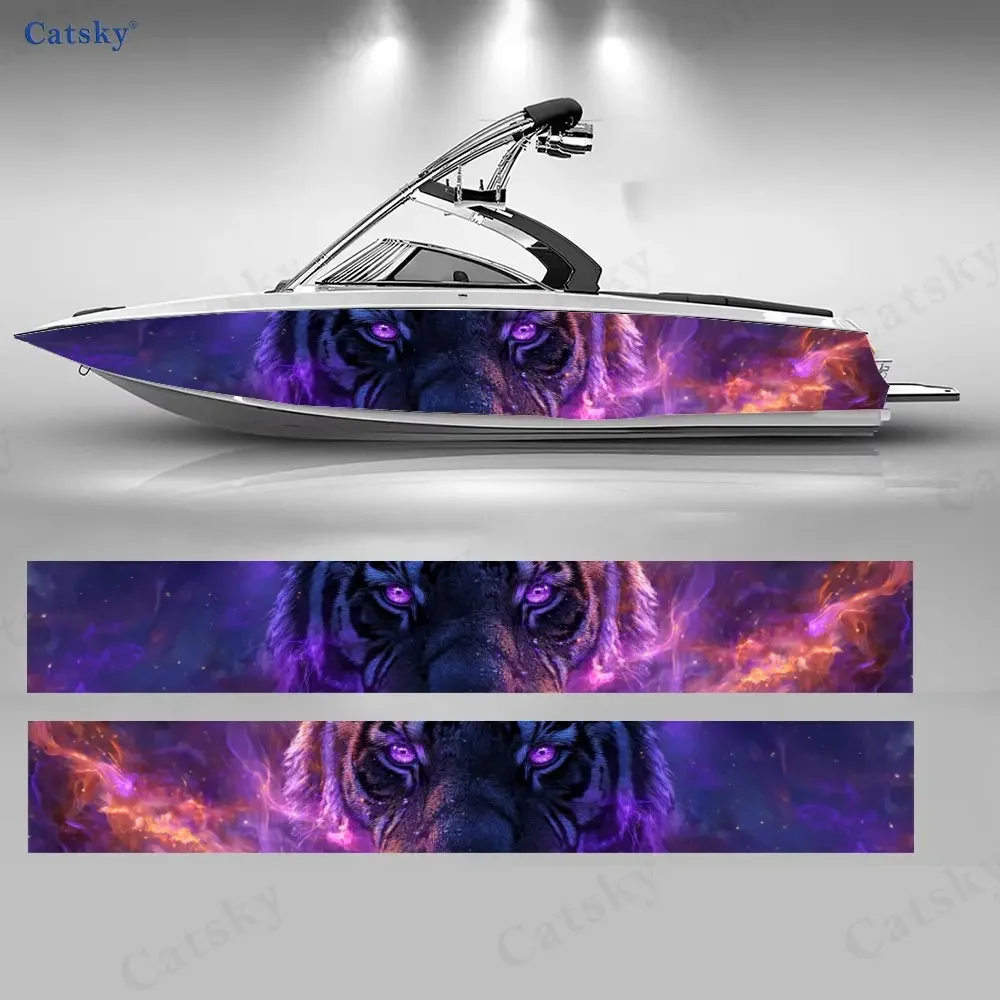 2Pcs Violet-Eyed Tiger Boat Stickers, PVC Waterproof Durable Vinyl Wrap Decals for Fishing Boats, Durable and Stylish Design