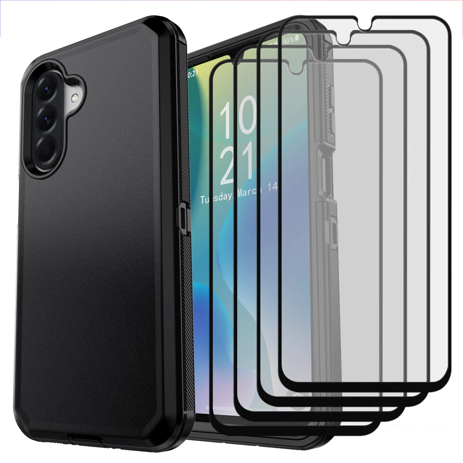 

Black For Samsung Galaxy A26 5G Case Heavy Duty Shockproof Rugged Cover And 2pcs Clear Tempered Glass Screen Protectors