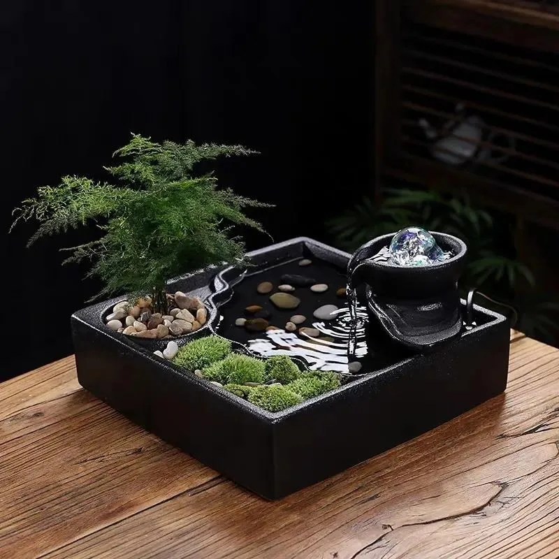 LLY Creative Flowing Water Fountain Feng Shui Wheel Shengcai Ornament Circulating Water Ball Small Office Desktop Decoration