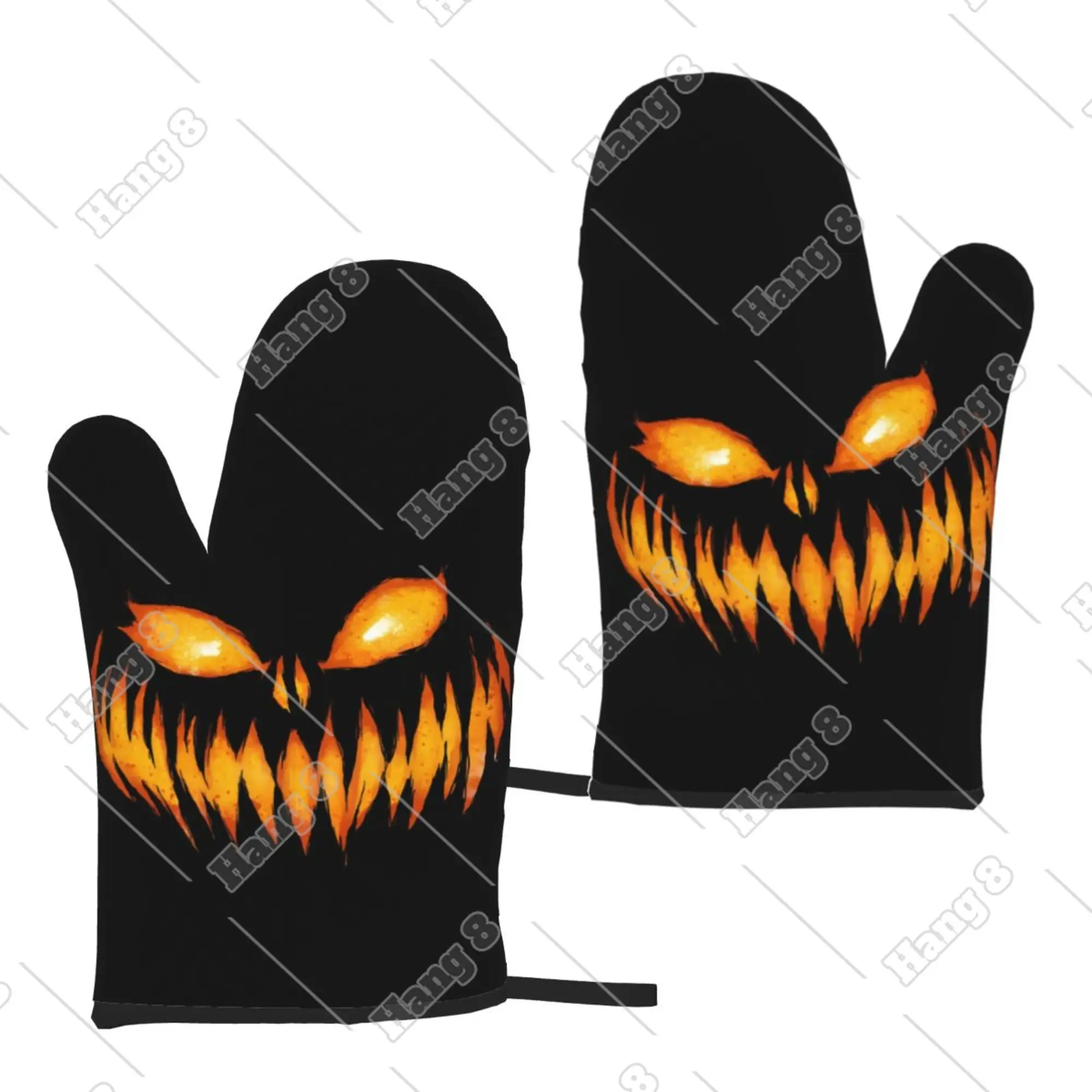 

Halloween Oven Kitchen Jack-o'-lantern Mitts Gloves Heat Resistant for Barbecue Cooking Adults 2pc Prevent Hot Hands One Size