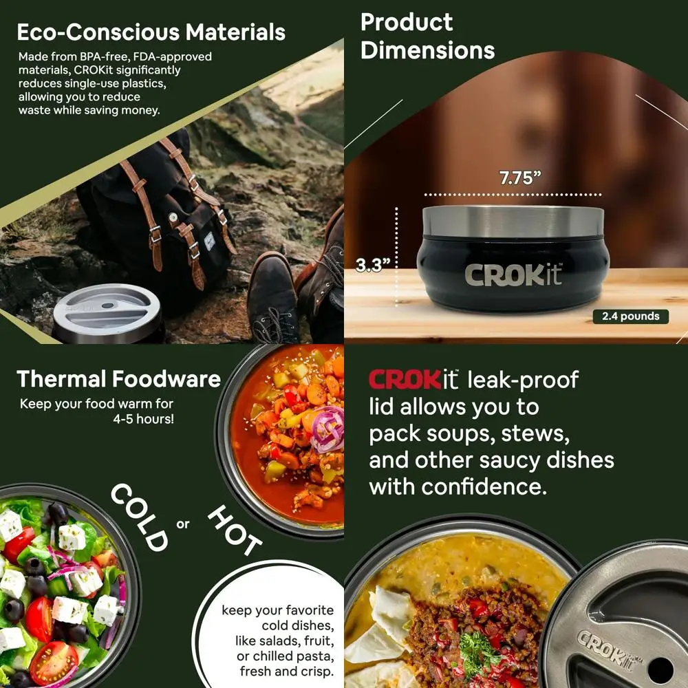 

Insulated Food Bowl - Premium Stainless Steel Thermal Container for Hot & Cold Meals - Leak-Proof, Portable, Durable for Full Me