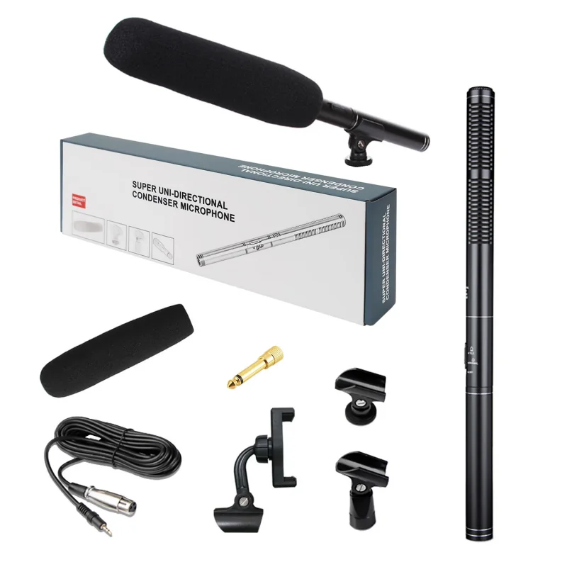 ميكروفون مقابلة محمول باليد مع قوس ، ميكروفونات بندقية مكثف قلبي ، ميكروفون تسجيل احترافي لـ DSLR ، كاميرا DV